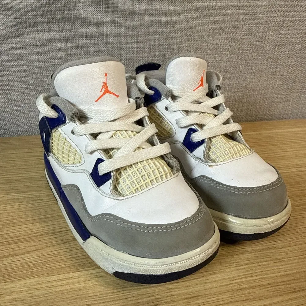 Nike Air Jordan 4 IV Retro TD Toddler Deep Royal Blue Orange White Sz 8C